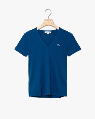 T-shirt con collo a V slim fit in jersey di cotone tinta unita