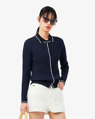 Cardigan a righe in maglia a trecce