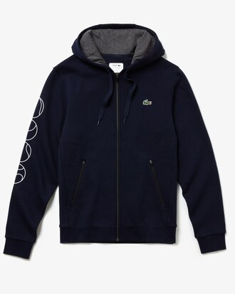 Felpa da uomo in pile con cerniera, stampa e cappuccio della collezione Lacoste SPORT Novak Djokovic