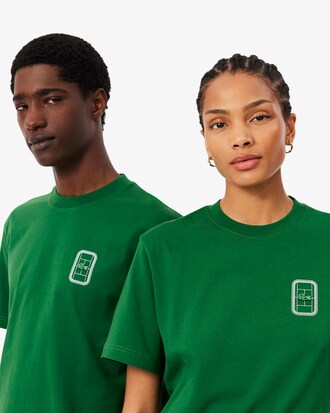 T-shirt in jersey di cotone con stampa tennis