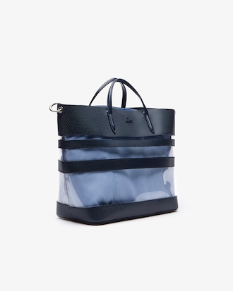 Tote bag con zip Chantaco in pelle petit piqué e inserti trasparenti da donna