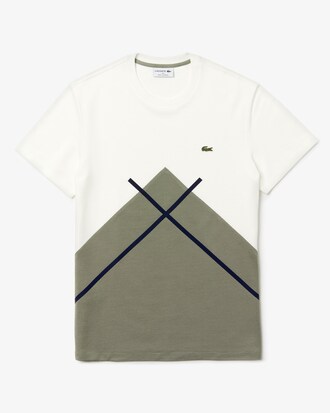 T-shirt da uomo in piqué con motivo jacquard con collo rotondo Made In France