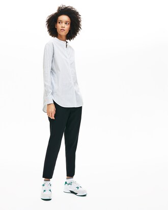 Camicia da donna in popeline di cotone a righe con colletto alla coreana loose fit