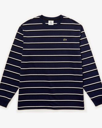 T-shirt da uomo con collo rotondo in cotone a righe Lacoste LIVE