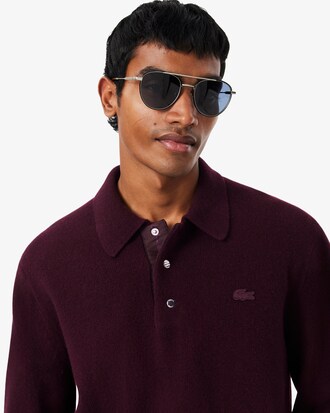Maglione con colletto a polo in feltro di lana