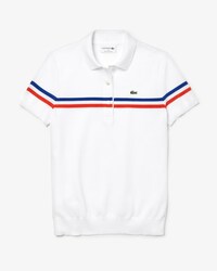 Polo da donna in cotone a righe tricolori slim fit Lacoste MADE IN FRANCE