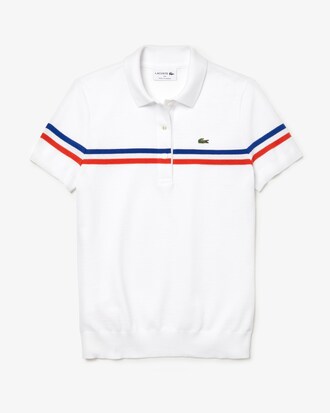 Polo da donna in cotone a righe tricolori slim fit Lacoste MADE IN FRANCE