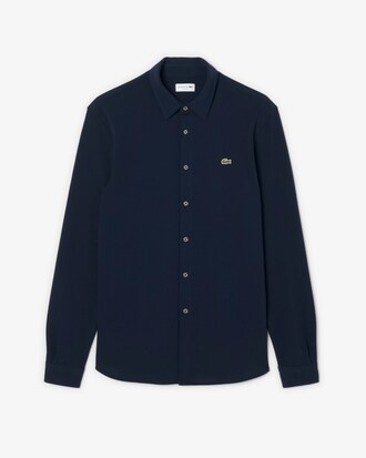 Camicia slim fit in piqué di cotone