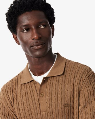 Polo classic fit in maglia a trecce di cotone