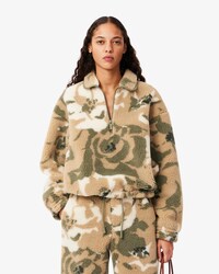 Felpa oversize in pile jacquard con colletto a polo