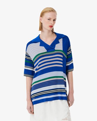 Polo oversize in piqu&eacute; di raso a righe Runway