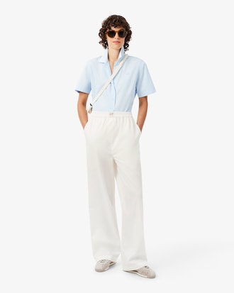 Pantaloni wide fit in petit piqu&eacute; di cotone