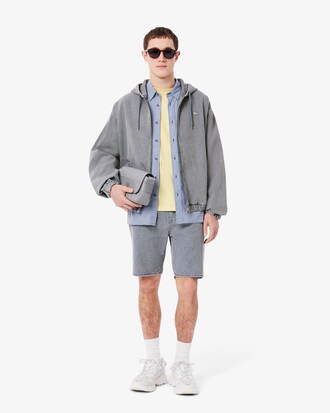 Giacca con cappuccio in denim effetto lavato