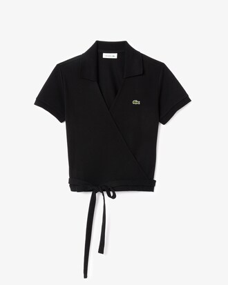 Polo incrociata in mini piqué elasticizzato