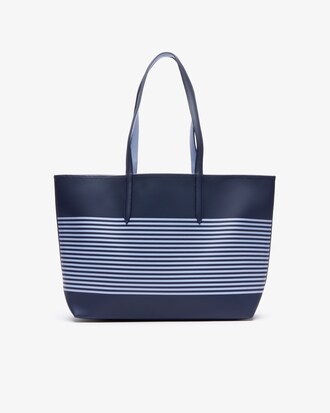 Tote bag con zip Anna double face, con pochette e stampa a righe da donna