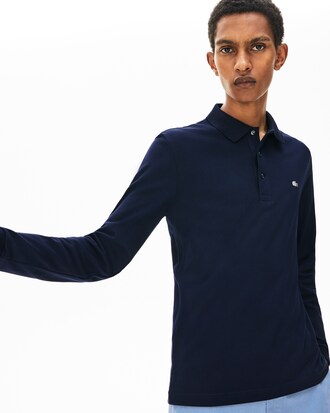 Polo slim fit Lacoste a maniche lunghe in mini piqu&eacute; stretch tinta unita