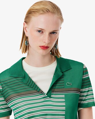 Polo slim fit in piqu&eacute; di raso a righe Runway