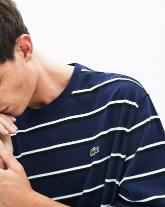T-shirt da uomo con collo rotondo in cotone a righe Lacoste LIVE