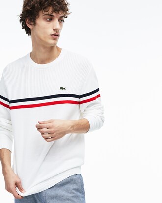 Pullover da uomo in cotone a righe tricolori con collo rotondo MADE IN FRANCE