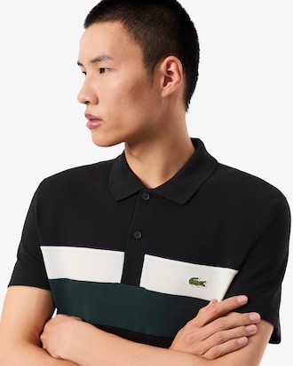 Polo regular fit in mini-piqu&eacute; color block con marchio