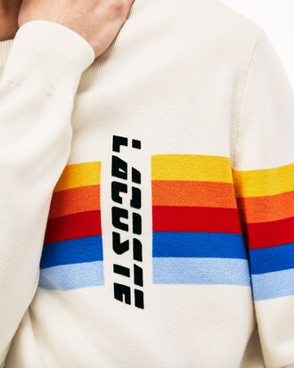 Pullover da uomo in cotone a righe arcobaleno con collo rotondo Lacoste LIVE