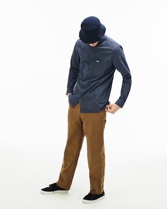 Camicia da uomo in popeline di lino e cotone a quadri piccoli regular fit