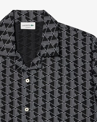 Camicia pigiama in popeline con monogramma stampato