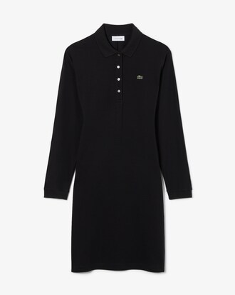 Abito slim fit in fluido piqué con collo a polo