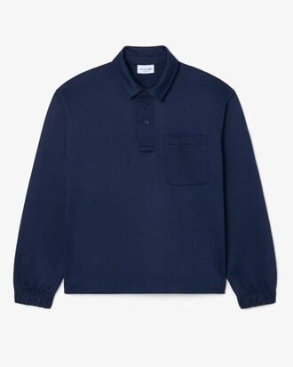 Embroidered Polo Collar Fleece Sweatshirt
