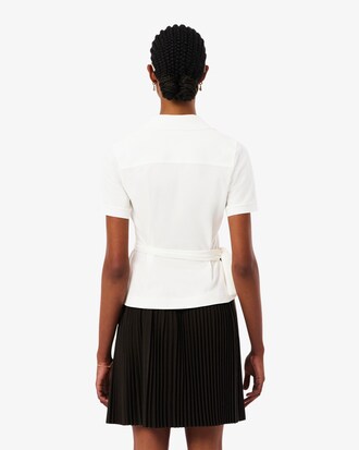 Polo incrociata in mini piqu&eacute; elasticizzato