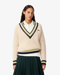 Maglione da tennis in lana oversize con scollo a V