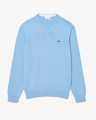 Maglione monocromatico in cotone con scollo a V