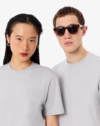 T-shirt in jersey con marchio goffrato