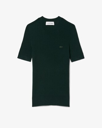 Maglione a maniche corte in lana merinos a coste