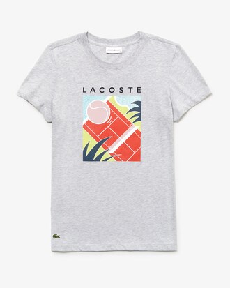 T-shirt da tennis da donna in morbido cotone con stampa e collo rotondo Lacoste SPORT
