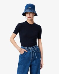 Maglione a maniche corte in lana merinos a coste