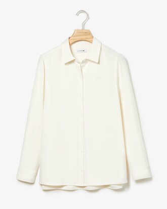 Camicia da donna in cr&ecirc;pe con collo a costine relaxed fit