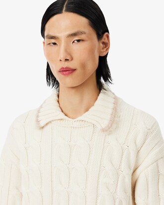 Maglione a trecce con collo a polo in lana Runway