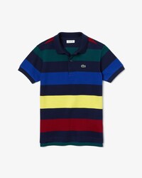 Polo da bambino in piqu&eacute; di cotone a righe colorate Lacoste