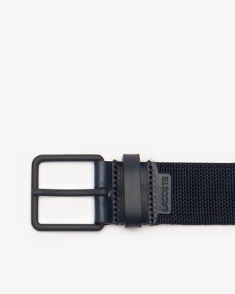 Cintura in pelle e tessuto intrecciato con fibbia ad ardiglione da uomo