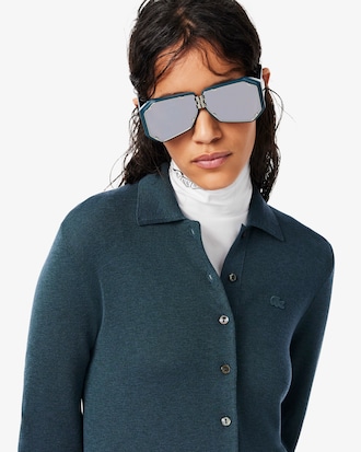 Abito lungo in misto lana merino con colletto a polo Runway
