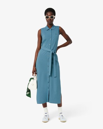 Vestito polo lungo in mini piqué stretch