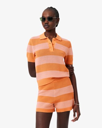 Maglione con collo a polo in mesh a righe