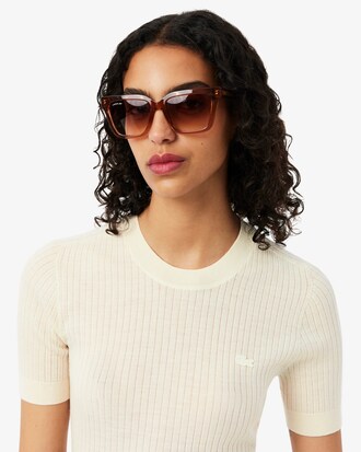 Maglione a maniche corte in lana merinos a coste