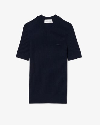 Maglione a maniche corte in lana merinos a coste