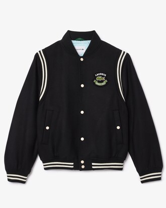 Giacca stile college in lana con stemma a contrasto