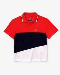Polo da bambino in piqu&eacute; tecnico traspirante color block Lacoste SPORT