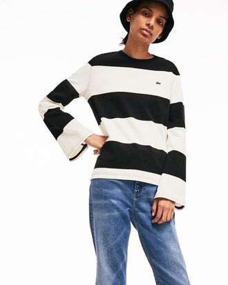 T-shirt da donna in cotone a righe con manica svasata Lacoste LIVE