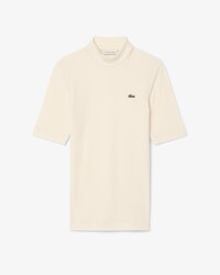 T-shirt slim fit a collo alto in lana a coste