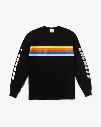 T-shirt da uomo in cotone a righe arcobaleno con scritta Lacoste LIVE
